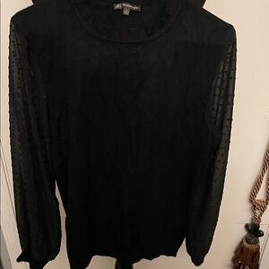 Adrianna Papell Black Long Sleeve Dot-Sheer Top